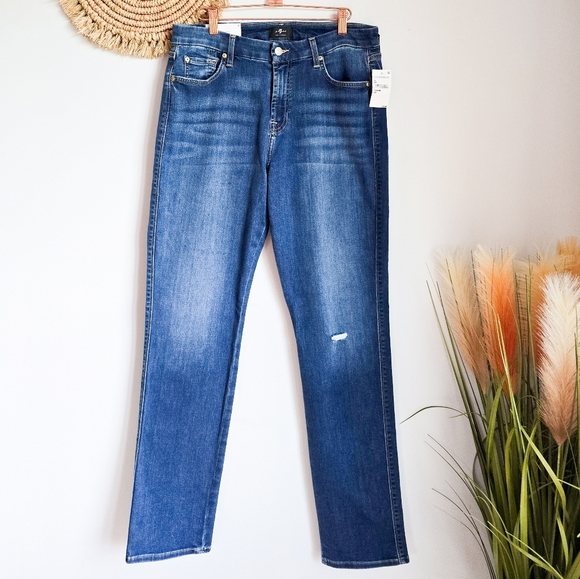 7 For All Mankind, New, Kimmie Straight Form Fitted Distressed Jeans, Size 32 - Picture 13 of 13